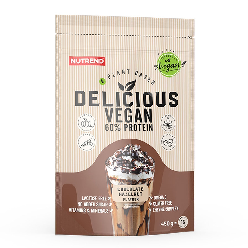 

Nutrend Plant Based Delicious Vegan 60% Protein, Chocolate Hazelnut Flavor, 450g, 15 Serving