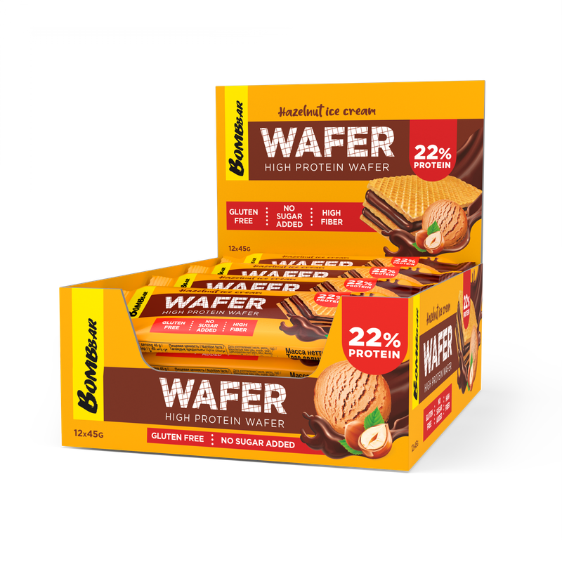 

Bombbar High Protein Wafer, Hazelnut Ice Cream Flavor 45g Pack of 12