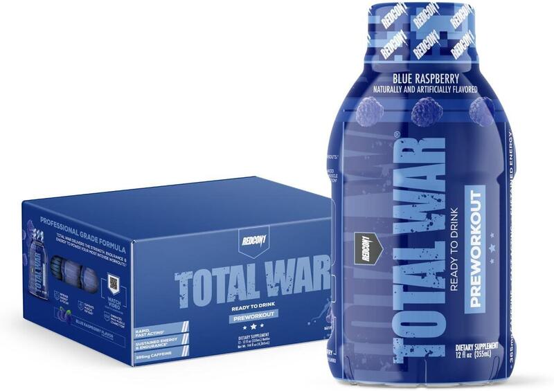 Redcon1 Total War Pre Workout Drink, 355ml, Blue Raspberry, Pack of 12