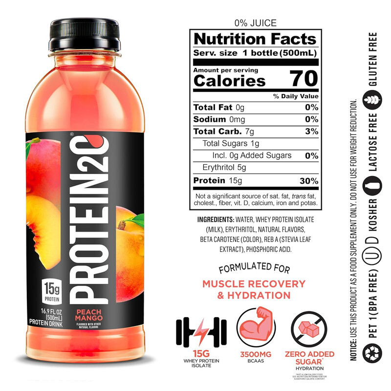 Protein Infused Water Plus Energy with Peach Mango 500ml Pack Of 12