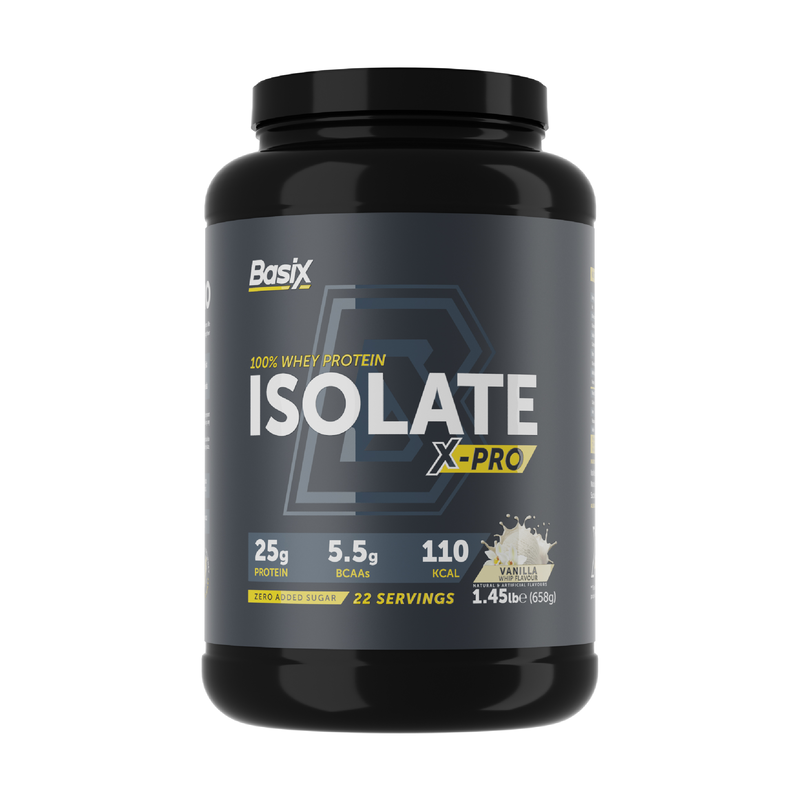 

Basix 100% Whey Protein Isolate X-Pro, 658g, Vanilla Whip Flavor, 22 servings