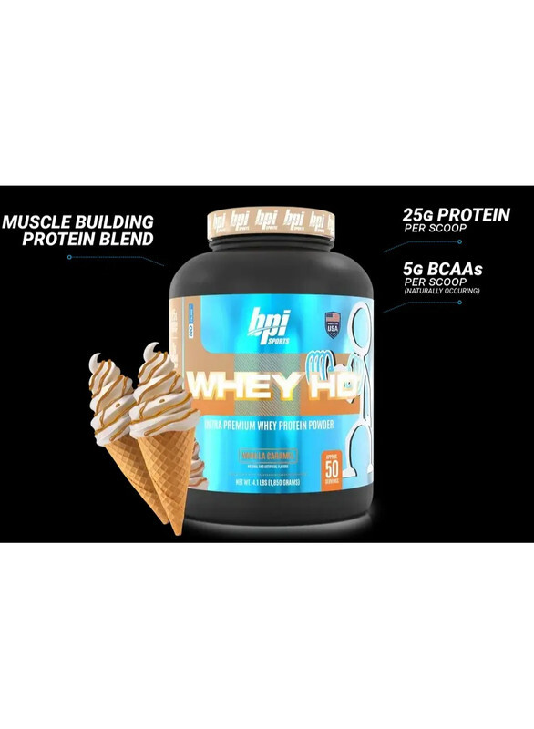 BPI Sports Whey HD 4.1 رطل نكهة الفانيليا والكراميل 50 حصة