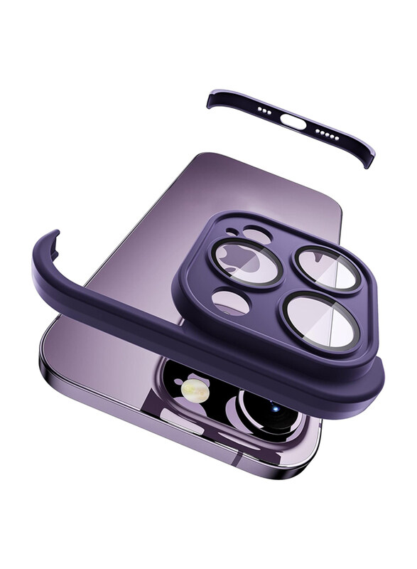 

Hoerrye Apple iPhone 14 Pro HD Tempered Glass Camera Lens Protector with Silicone Bumper, Purple