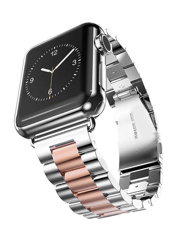 

Generic Stainless Steel Watch Band for 42mm/44mm/45mm/49mm Apple Watches, Silver/Rose Gold