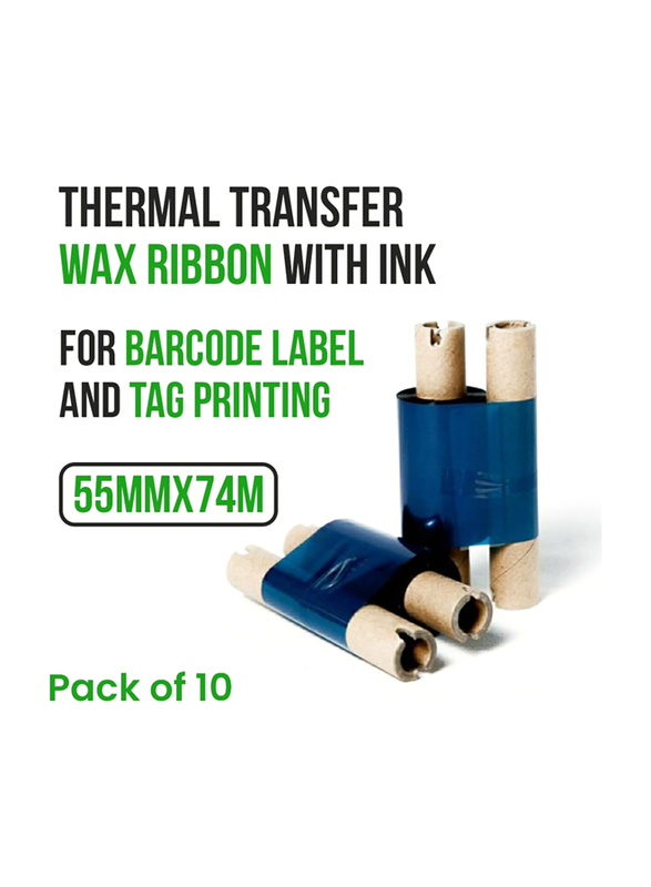 Brandsfinity Blue Transfer Wax Ribbon for Barcode Printers, 10 Pieces