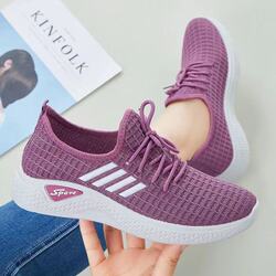 Women's Stylish Canvas Lace-up Sports Sneakers - Comfortable & Durable Running Shoes_Purple