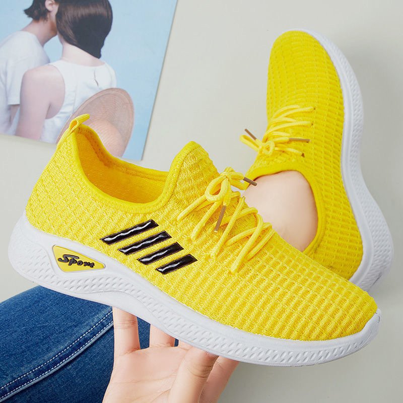 Women's Stylish Canvas Lace-up Sports Sneakers - Comfortable & Durable Running Shoes_Yellow