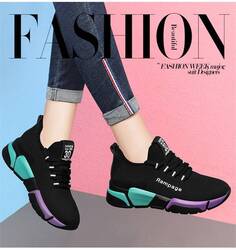 Women's Casual Shoes Breathable Mesh Platform Sneakers_Black