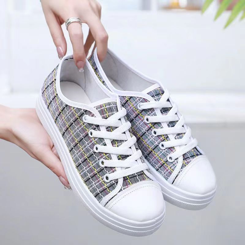 Women's Fashion Comfortable Casual Shoes New Spring Breathable Lace-Up Women Soft Sole Sneakers Ladies Canvas Shoes_Grey
