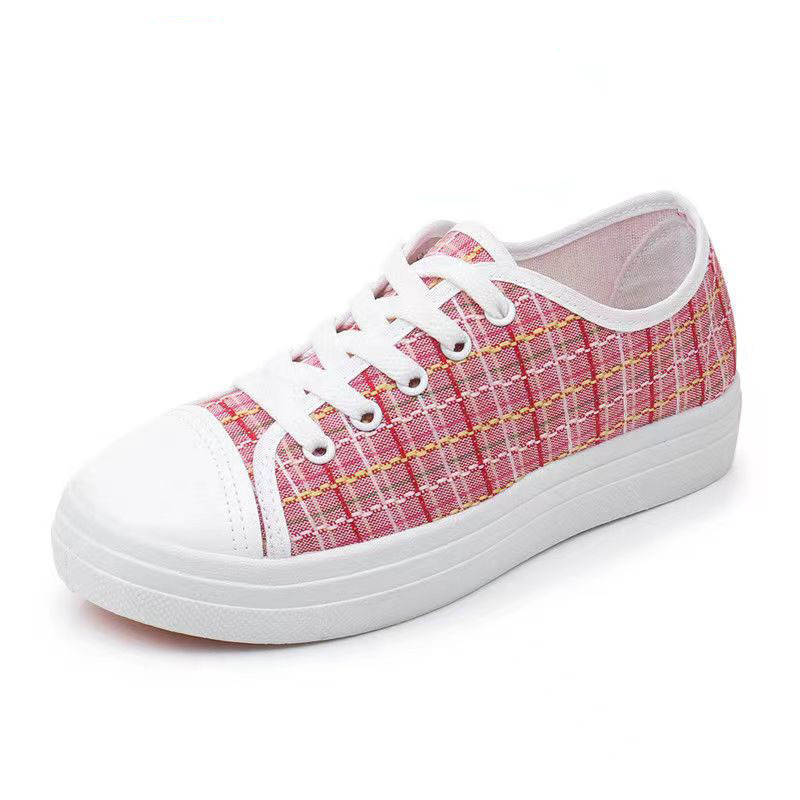 Women's Fashion Comfortable Casual Shoes New Spring Breathable Lace-Up Women Soft Sole Sneakers Ladies Canvas Shoes_Pink