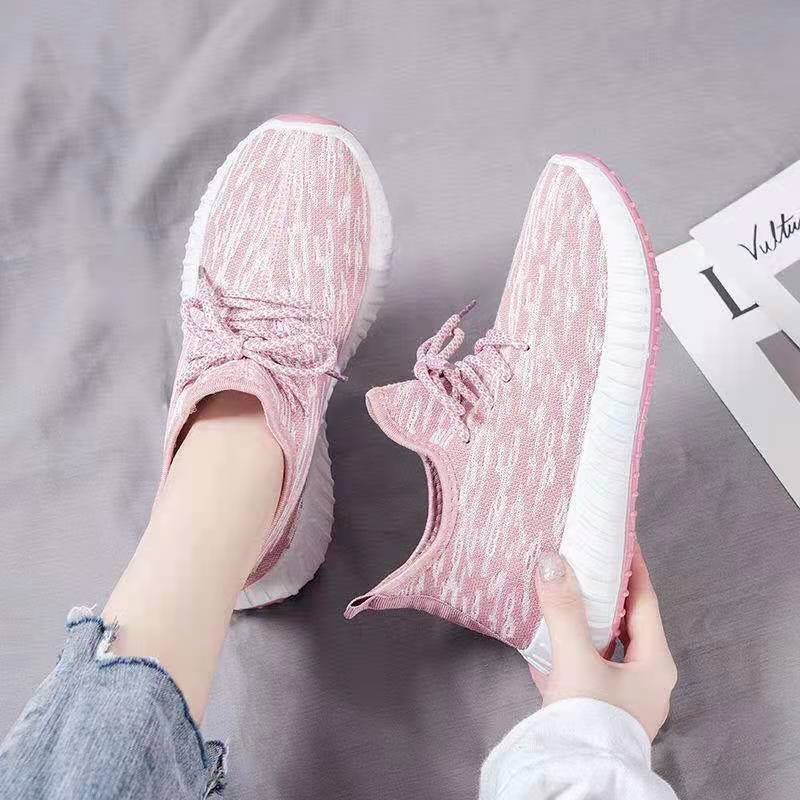 Women's Knitted Road Running Shoes, Lightweight & Breathable Lace Up Sports Shoes, Low Top Tennis Walking Sneakers_Pink Camo