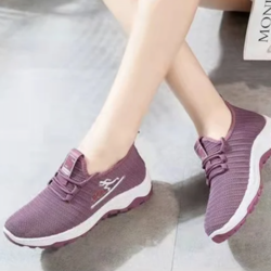 Women's Lace Up Summer Sports Shoes Breathable Lightweight Walking Sneaker Ladies Running Jogging Canvas Shoes_Purple