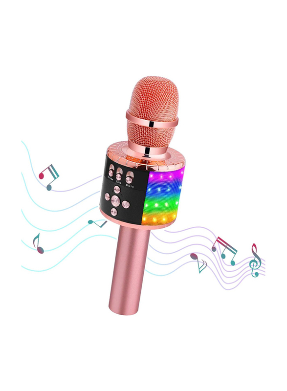 CYKL Wireless Karaoke Microphone with Portable Bag Bluetooth Speaker Handheld Reverberation Singing Recording Mic Speaker with LED Lights, Rose Gold