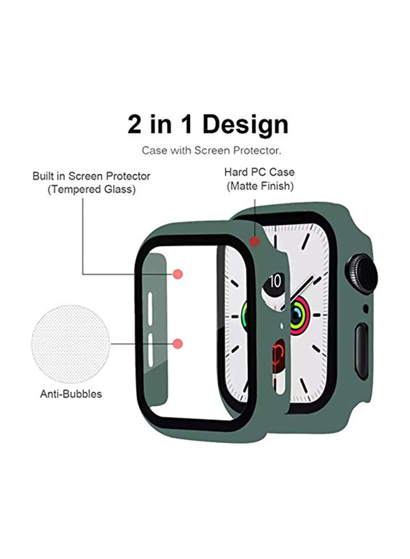 Full Coverage Protective Shell Case 360 Degree Full Protection Anti Fingerprint HD Tempered Glass Screen Protector for Apple iWatch 1/2/3/4/5/6/SE/44mm, Green