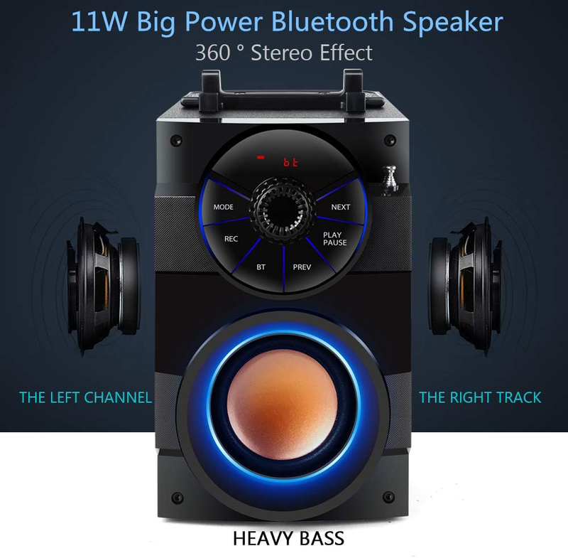 Bluetooth Portable Wireless Speaker with Subwoofer Heavy Bass, Black