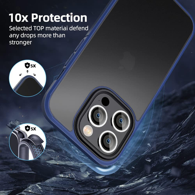 X-Level 6.7-inch Apple iPhone 14 Pro Max (2022) Shockproof Frosted Translucent Thin Military Grade Drop Anti-Drop Hard PC Slim Protective Mobile Phone Case Cover with Soft Silicone Edge, Blue