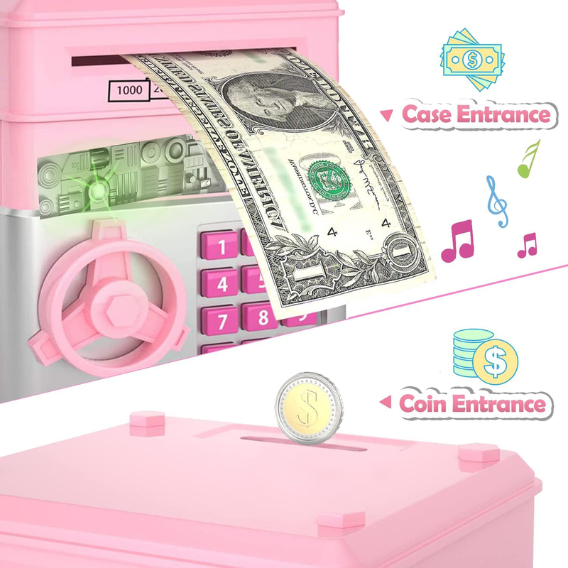 Cute Mini ATM Money Bank with Password/Music & Auto Scroll Paper Money Saving Box Toy, Ages 2+