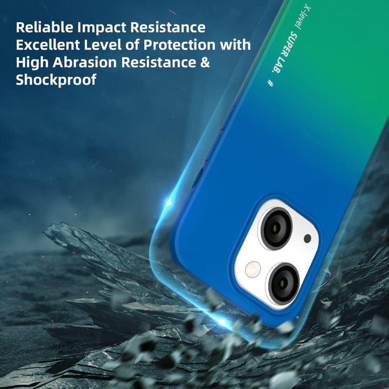 X-Level Apple iPhone 14 Shockproof Silicone Full Body Protective Light Back Mobile Phone Case Cover with Camera Protection Anti-Scratch Gradual Colour, Green