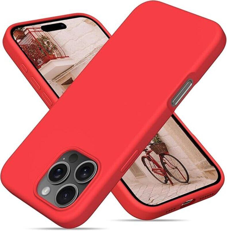 

Generic Premium Liquid Silicone Case for iPhone 15 Pro Silky Soft Touch, Full-Body Protection, Anti-Scratch, Shockproof, and Wireless Charging Compatible red