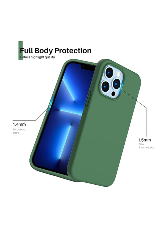 Apple iPhone 13 Pro Premium Hard Silicone Protective Shell Soft Microfiber Liner Cushion Thin Full Body Protective Mobile Phone Case Cover, Green