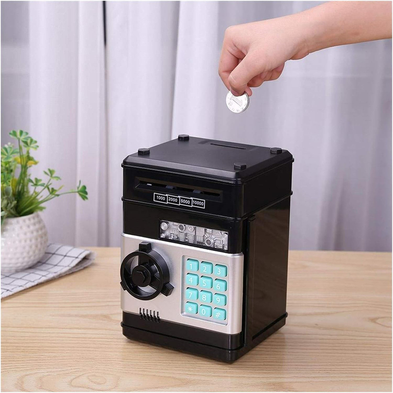 Electronic Safe Money Box Digital Coins Cash Saving Safe Deposit ATM Machine Birthday Gift for Kids, Blue