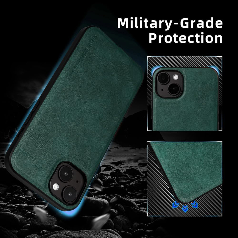 X-Level Apple iPhone 15 2023 Premium PU Leather Slim Protective Business Design Luxury Rugged Shockproof Anti-Scratch Non-Slip Phone Case Cover with Soft Edge, Green