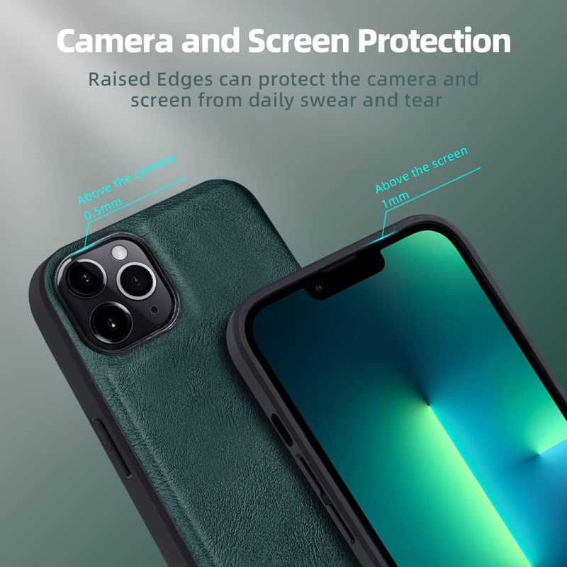 X-level Apple iPhone 13 Pro Max 6.7" Anti-Scratch Premium Leather Soft TPU Bumper Shockproof Protective Mobile Phone Cover Case, Midnight Green