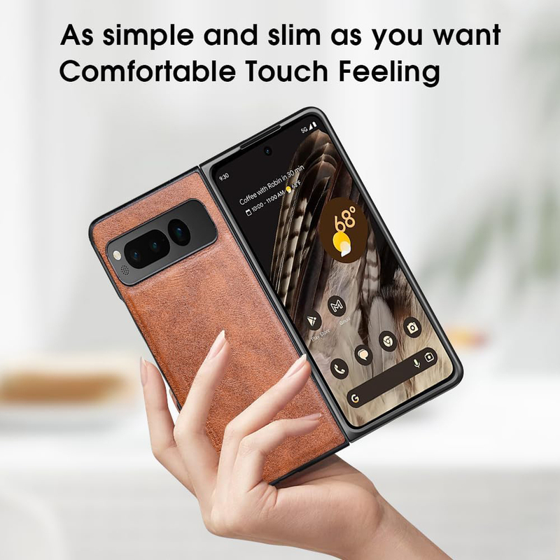 X-Level Google Pixel Fold 5g Leather Thin Slim Premium Shockproof Protection Mobile Phone Case Cover, Brown