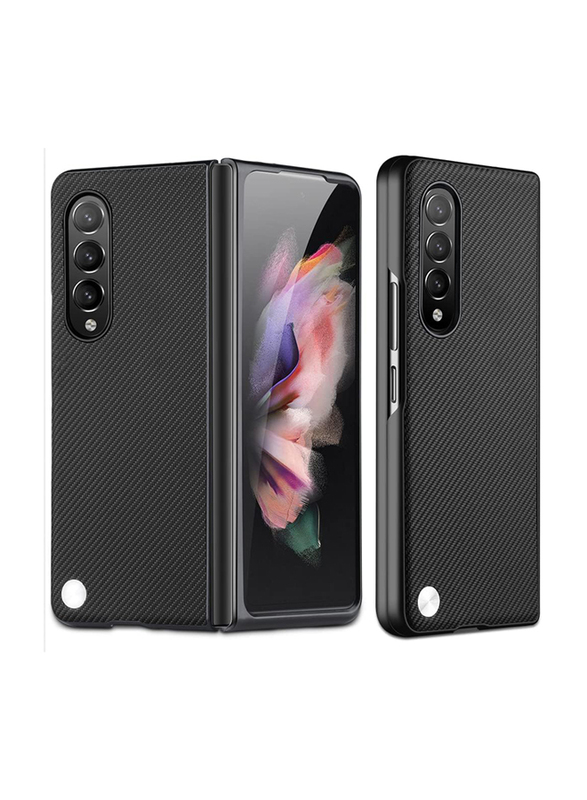 X-level Samsung Galaxy Z Fold 3 5G Strudy Carbon Fiber Heavy Duty Shockproof Hard PC Back Mobile Phone Case Cover Designed, Black