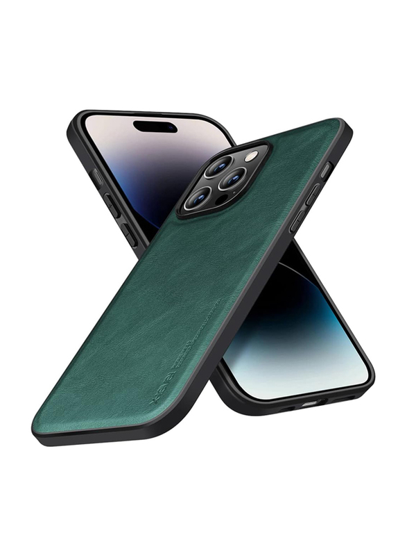 X-Level Apple iPhone 14 Pro Max 2022 Premium PU Leather Slim Protective Business Design Luxury Rugged Shockproof Non-Slip Mobile Phone Case Cover, Green