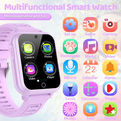 Kids Game 1.54 Inch Smartwatch for Boys Girls, Ages 4-12, Purple