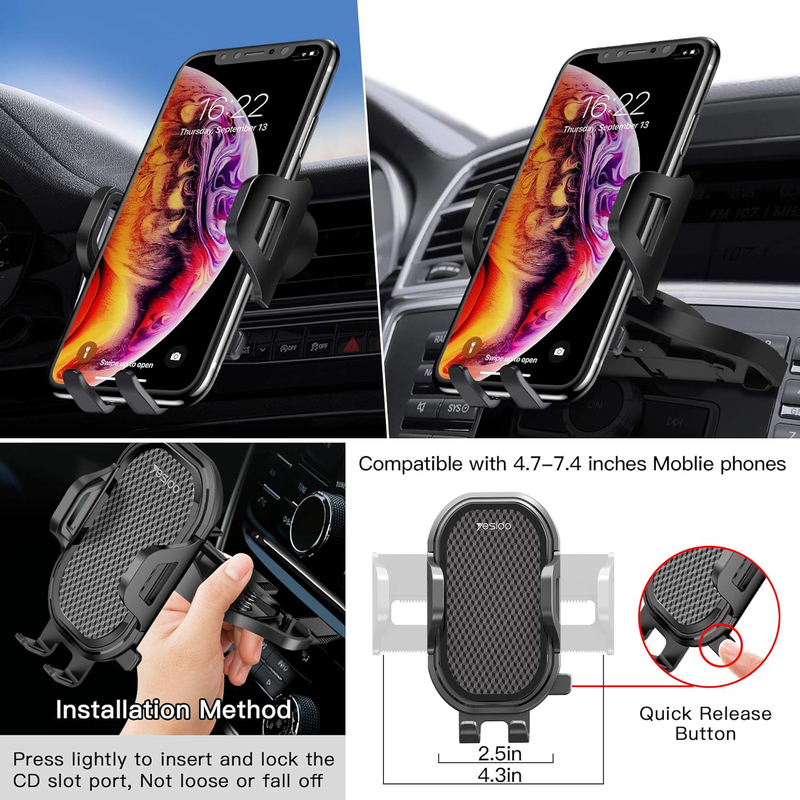 Yesido Universal Air Vent CD Slot Car Cell Phone Holder for Smartphones, Black