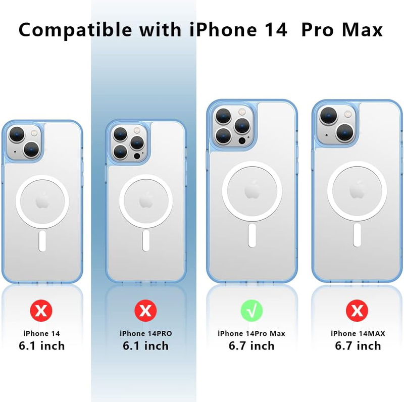 X-level Apple iPhone 14 Pro Max Magsafe Magnetic Wireless Charging Slim Matte Translucent Hard Back with Shockproof Bumper Mobile Phone Case Cover, Blue