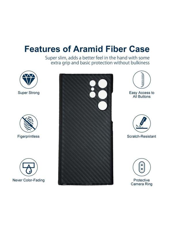 Samsung Galaxy S22 Ultra Real Aramid Fiber Precise Hole Position with Ultra Slim Protective Shockproof Mobile Phone Case Cover, 1500D, Black