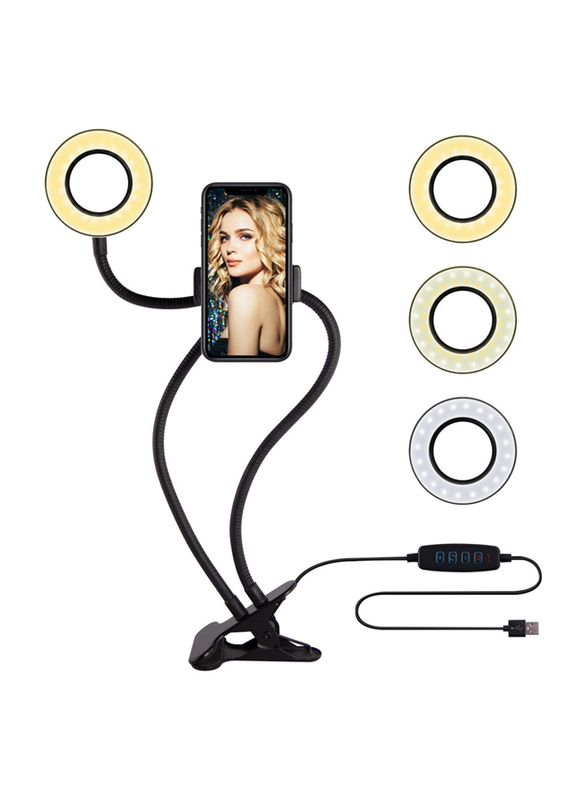 Upgraded 3.5-inch LED Selfie Ring Light with Flexible Arm Desk Mount Clamp Phone Holder, Black