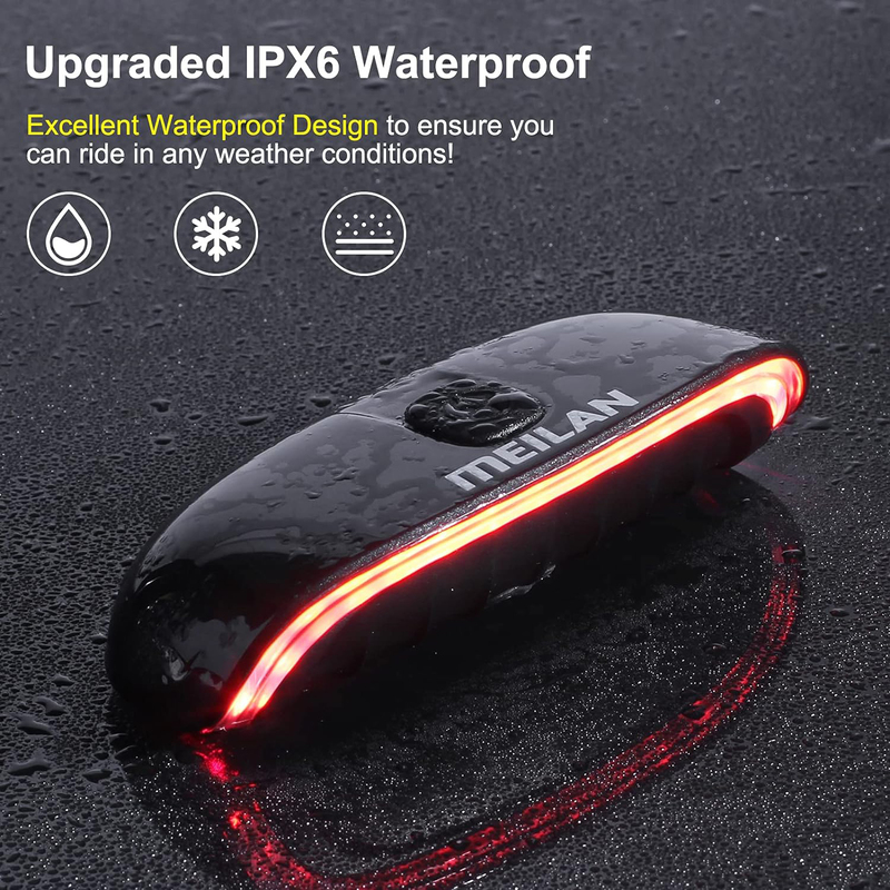 Meilan IPX6 Waterproof Bicycle Taillight with Turn Signals & Brake Light USB Rechargeable Bike Rear Light Bluetooth Remote Control, Black