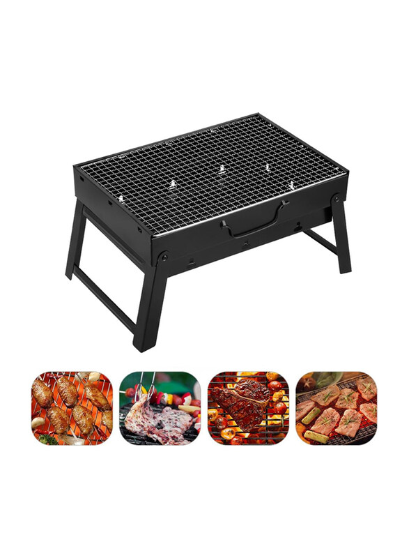 

Uten Charcoal Grill Cast Iron Portable Folding Camping Barbecue Grill, X0696-01, Black