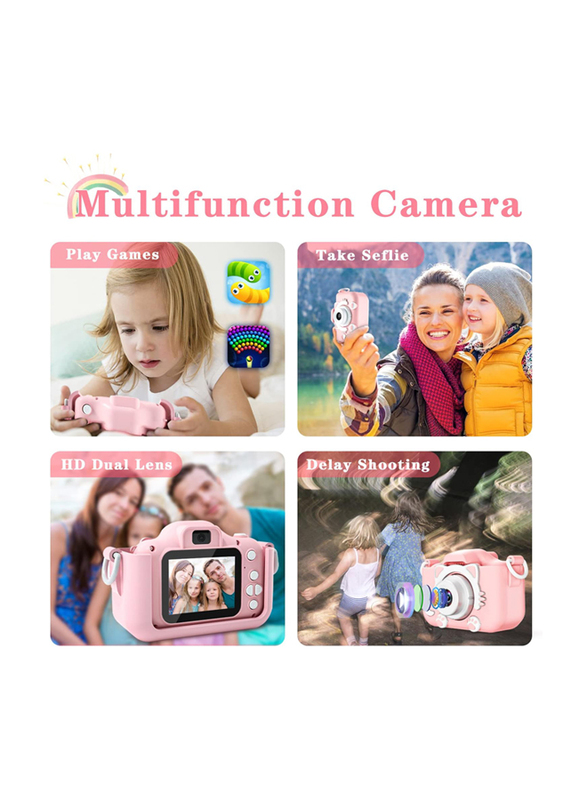 1080P Kids Digital Camera for Toddler with 32GB SD Card, 20 MP, Pink