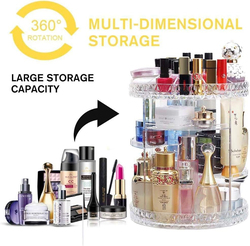 360 Degree Rotating Adjustable Carousel Makeup Organizer, Clear