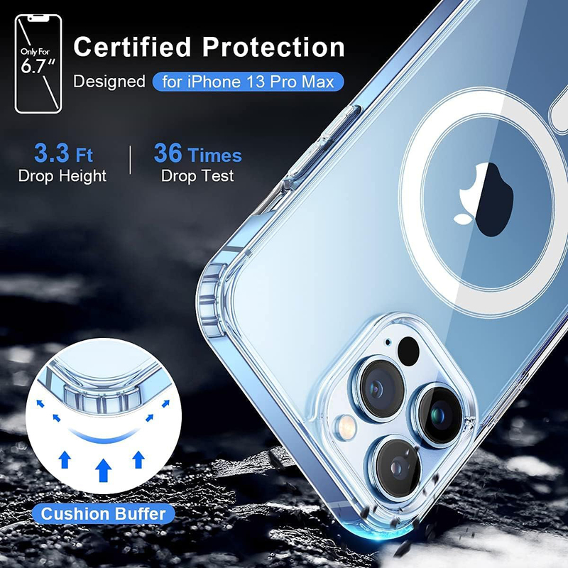 Apple iPhone 13 Pro Magnetic Shockproof Bumper Anti-Scratch HD Crystal Clear Support All MagSafe Mobile Phone Case Cover, Transparent