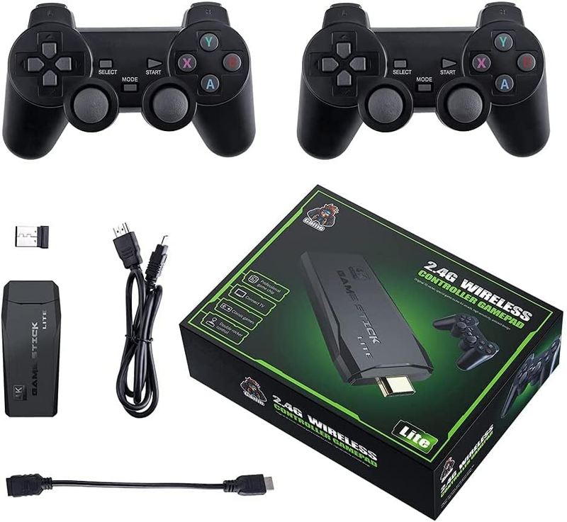 Integrated Retro 4K Game Console with Dual 2.4G Wireless Controllers, Black