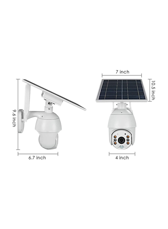 4G Wireless Video Surveillance Solar Camera with PIR Radar Motion, Full Color, Night Vision, 2-channel Audio & 64g Card, IP65, White