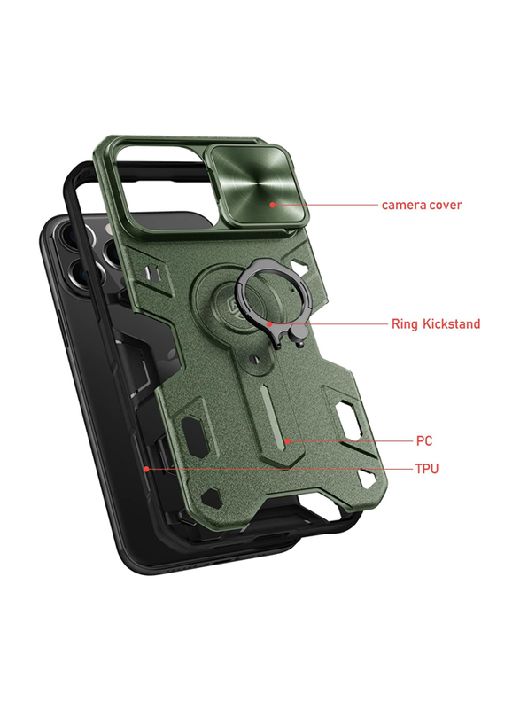 Nillkin Apple iPhone 13 Pro CamShield Armor Military Grade Mobile Phone Case Cover with Kickstand and Camera Cover, Green