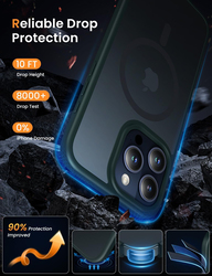 6.7-inch Apple iPhone 13 Pro Max Mgnaooi Magnetic MIL-Grade Drop Tested MagSafe Translucent Matte with Aluminum Alloy Keys Anti-Fingerprint Anti-Scratch Mobile Phone Case Cover, Green