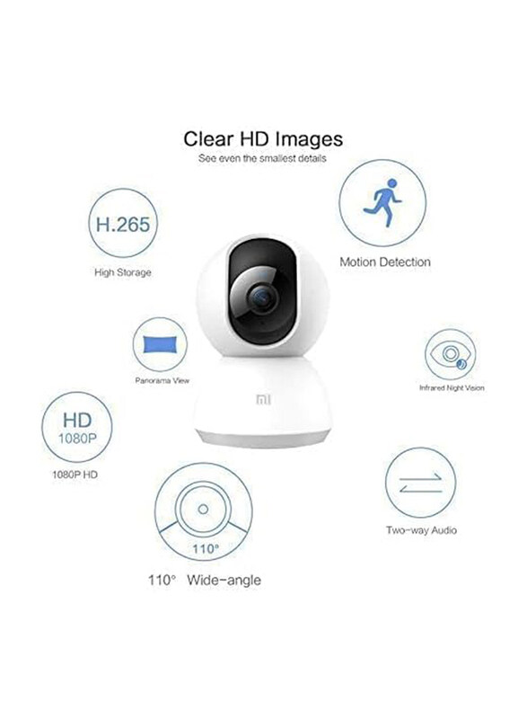 Xiaomi MI 1080P Smart Home Wireless Surveillance Camera with WiFi IP, Baby Monitor, HD Night Vision, Pan Tilt & 2-Way Audio, White