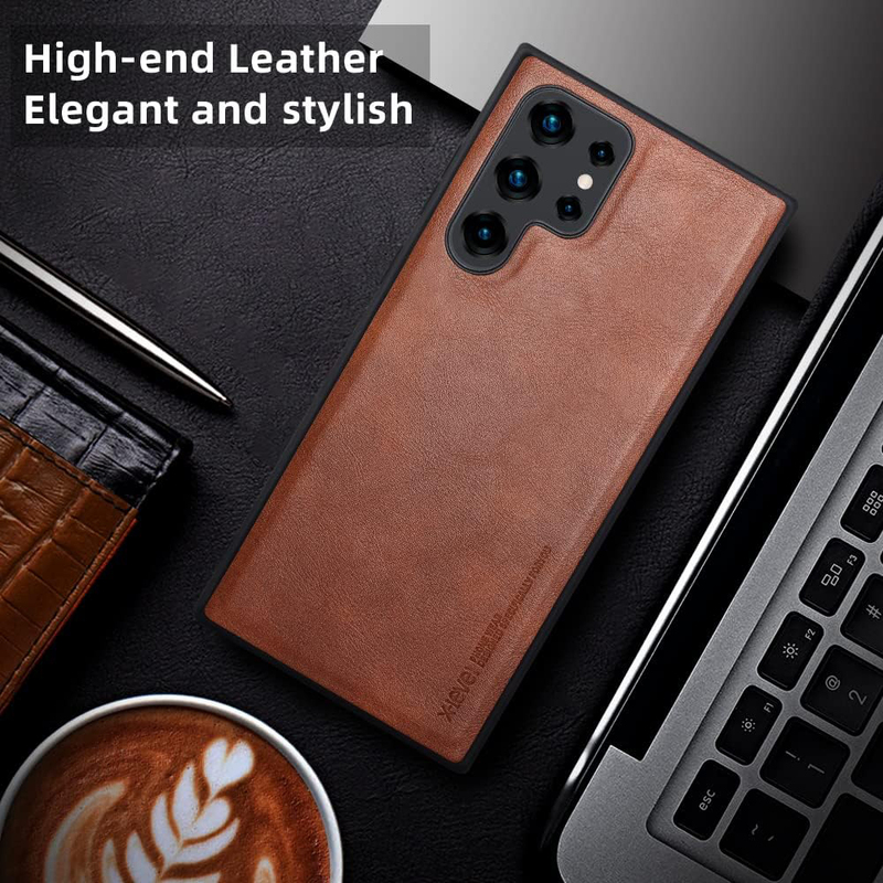 X-level Samsung Galaxy S22 Ultra 5G 6.8" Anti-Scratch Premium PU Leather Soft TPU Bumper Shockproof Protective Mobile Phone Case Cover, Brown