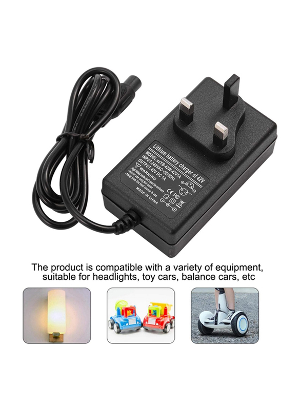 42V 1A Multi-Function Power Adapter 100-240V Scooter Battery Charger Power Supply Adapter with UK Plug, Black