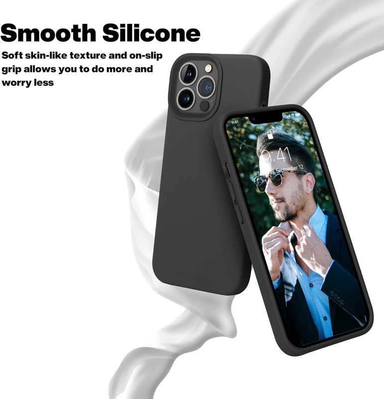 Otofly Apple iPhone 13 Pro Liquid Silicone Slim Protective Shockproof Anti-Scratch Microfiber Lining Mobile Phone Case Cover, Black