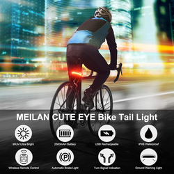 Meilan IPX6 Waterproof Bicycle Taillight with Turn Signals & Brake Light USB Rechargeable Bike Rear Light Bluetooth Remote Control, Black