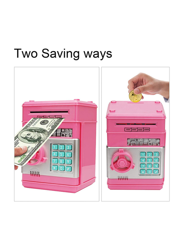 Adevena Mini ATM Password Electronic Money Bank Cash Coins Saving Box for Kids, Ages 6+, Pink